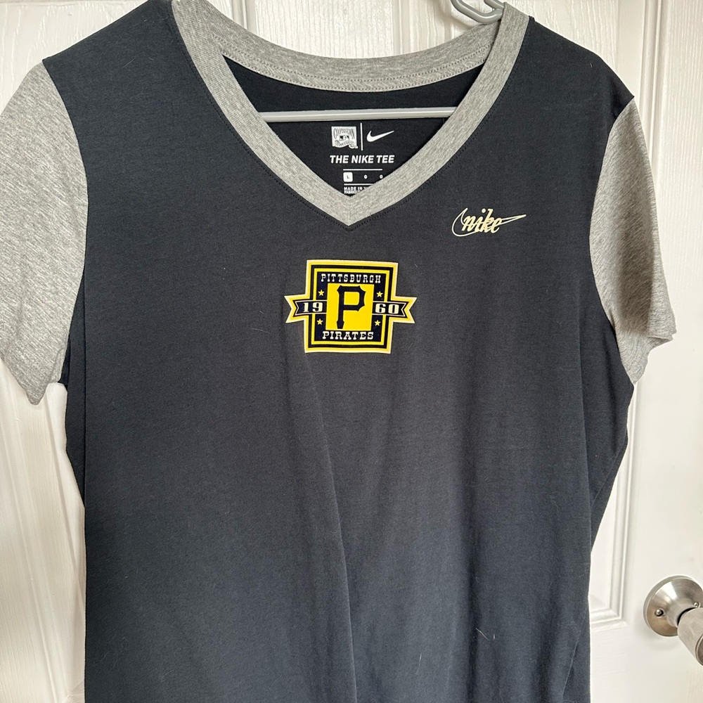 Nike Black and Gray V-Neck Tee with Yellow Logo